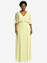 Front View Thumbnail - Butter Yellow V-Neck Split Sleeve Blouson Bodice Maxi Dress