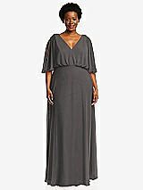 Front View Thumbnail - Caviar Gray V-Neck Split Sleeve Blouson Bodice Maxi Dress