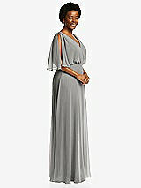 Side View Thumbnail - Chelsea Gray V-Neck Split Sleeve Blouson Bodice Maxi Dress