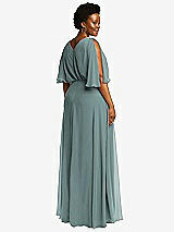 Rear View Thumbnail - Icelandic V-Neck Split Sleeve Blouson Bodice Maxi Dress