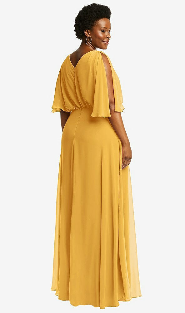 Back View - NYC Yellow V-Neck Split Sleeve Blouson Bodice Maxi Dress