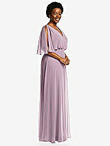 Side View Thumbnail - Suede Rose V-Neck Split Sleeve Blouson Bodice Maxi Dress