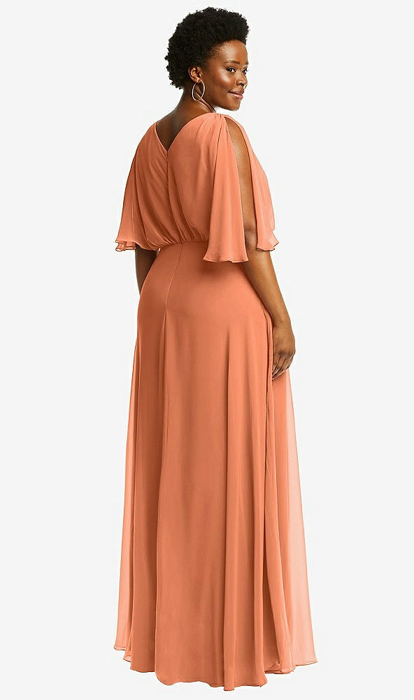 Back View - Sweet Melon V-Neck Split Sleeve Blouson Bodice Maxi Dress