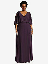 Front View Thumbnail - Aubergine V-Neck Split Sleeve Blouson Bodice Maxi Dress