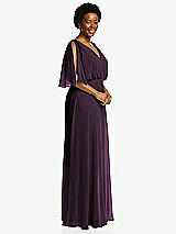 Side View Thumbnail - Aubergine V-Neck Split Sleeve Blouson Bodice Maxi Dress