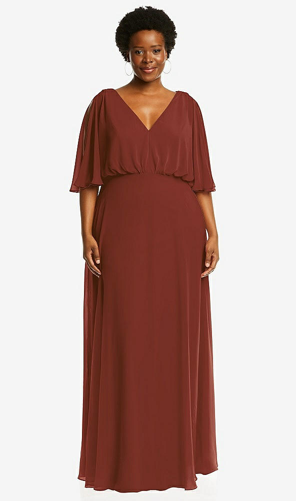 Front View - Auburn Moon V-Neck Split Sleeve Blouson Bodice Maxi Dress