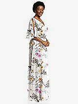 Side View Thumbnail - Butterfly Botanica Ivory V-Neck Split Sleeve Blouson Bodice Maxi Dress