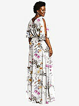 Rear View Thumbnail - Butterfly Botanica Ivory V-Neck Split Sleeve Blouson Bodice Maxi Dress