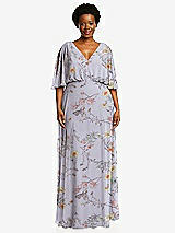 Front View Thumbnail - Butterfly Botanica Silver Dove V-Neck Split Sleeve Blouson Bodice Maxi Dress