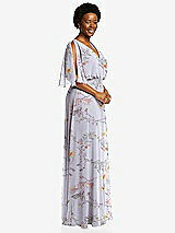 Side View Thumbnail - Butterfly Botanica Silver Dove V-Neck Split Sleeve Blouson Bodice Maxi Dress