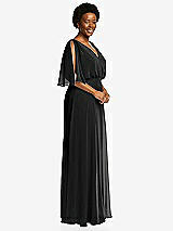 Side View Thumbnail - Black V-Neck Split Sleeve Blouson Bodice Maxi Dress