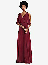 Alt View 1 Thumbnail - Burgundy V-Neck Split Sleeve Blouson Bodice Maxi Dress