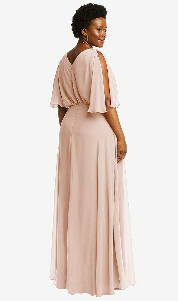 Back View - Cameo V-Neck Split Sleeve Blouson Bodice Maxi Dress