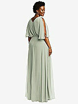 Rear View Thumbnail - Celadon V-Neck Split Sleeve Blouson Bodice Maxi Dress