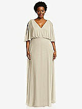 Front View Thumbnail - Champagne V-Neck Split Sleeve Blouson Bodice Maxi Dress