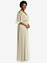 Side View Thumbnail - Champagne V-Neck Split Sleeve Blouson Bodice Maxi Dress