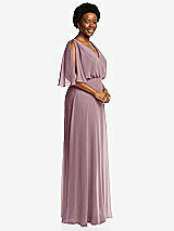 Side View Thumbnail - Dusty Rose V-Neck Split Sleeve Blouson Bodice Maxi Dress