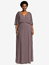 Front View Thumbnail - French Truffle V-Neck Split Sleeve Blouson Bodice Maxi Dress