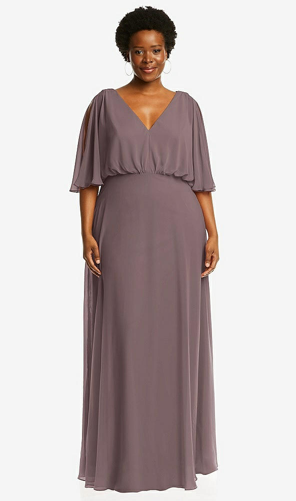 Front View - French Truffle V-Neck Split Sleeve Blouson Bodice Maxi Dress