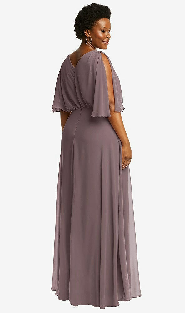 Back View - French Truffle V-Neck Split Sleeve Blouson Bodice Maxi Dress