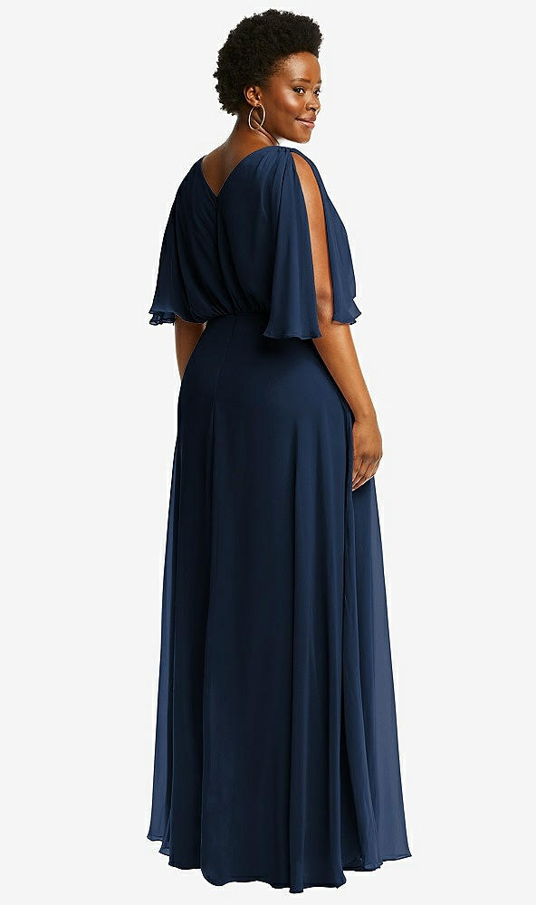 Back View - Midnight Navy V-Neck Split Sleeve Blouson Bodice Maxi Dress