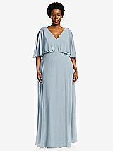 Front View Thumbnail - Mist V-Neck Split Sleeve Blouson Bodice Maxi Dress