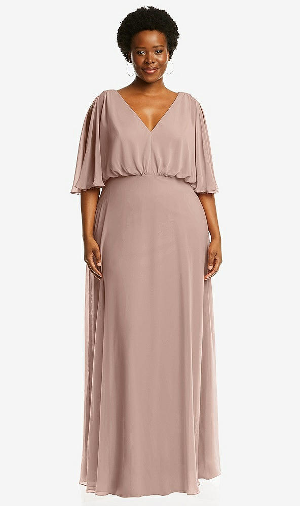 Front View - Neu Nude V-Neck Split Sleeve Blouson Bodice Maxi Dress