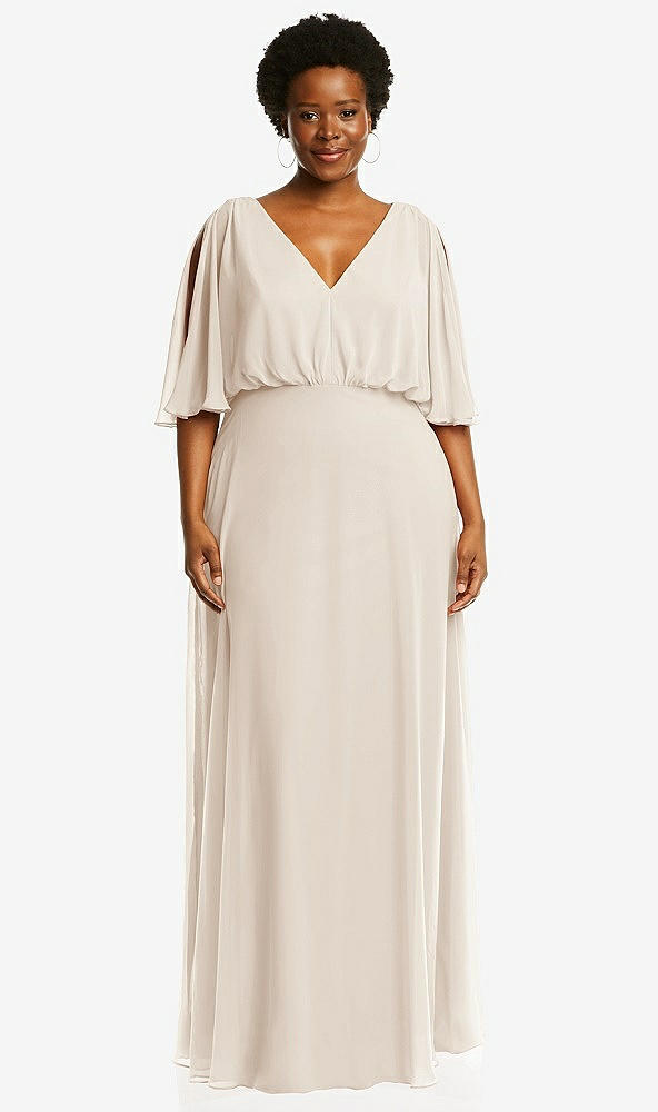 Front View - Oat V-Neck Split Sleeve Blouson Bodice Maxi Dress