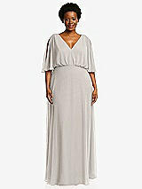 Front View Thumbnail - Oyster V-Neck Split Sleeve Blouson Bodice Maxi Dress