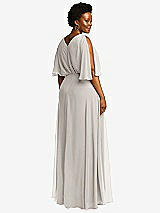 Rear View Thumbnail - Oyster V-Neck Split Sleeve Blouson Bodice Maxi Dress