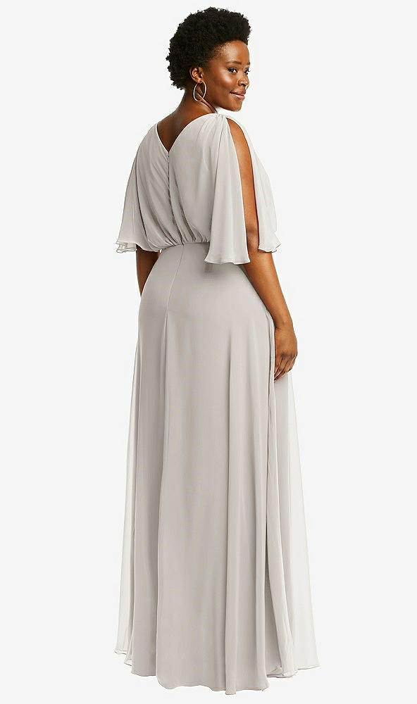 Back View - Oyster V-Neck Split Sleeve Blouson Bodice Maxi Dress