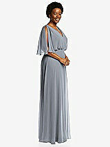 Side View Thumbnail - Platinum V-Neck Split Sleeve Blouson Bodice Maxi Dress