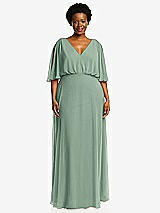 Front View Thumbnail - Seagrass V-Neck Split Sleeve Blouson Bodice Maxi Dress