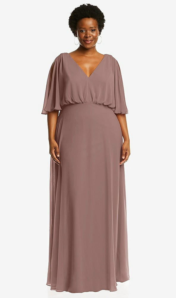 Front View - Sienna V-Neck Split Sleeve Blouson Bodice Maxi Dress