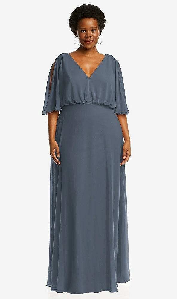 Front View - Silverstone V-Neck Split Sleeve Blouson Bodice Maxi Dress