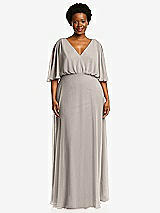 Front View Thumbnail - Taupe V-Neck Split Sleeve Blouson Bodice Maxi Dress