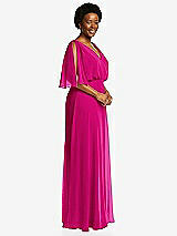 Side View Thumbnail - Think Pink V-Neck Split Sleeve Blouson Bodice Maxi Dress