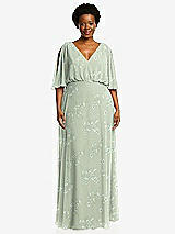 Front View Thumbnail - Vintage Primrose Sage V-Neck Split Sleeve Blouson Bodice Maxi Dress