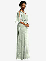 Side View Thumbnail - Vintage Primrose Sage V-Neck Split Sleeve Blouson Bodice Maxi Dress