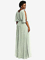 Rear View Thumbnail - Vintage Primrose Sage V-Neck Split Sleeve Blouson Bodice Maxi Dress