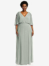 Front View Thumbnail - Willow Green V-Neck Split Sleeve Blouson Bodice Maxi Dress