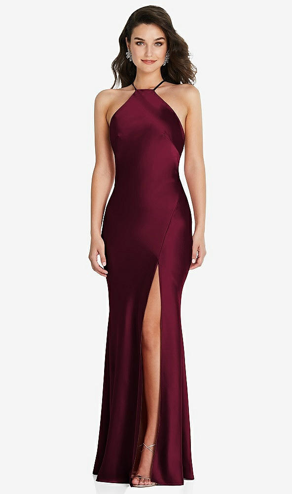 Front View - Cabernet Halter Convertible Strap Bias Slip Dress With Front Slit