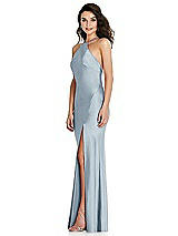 Side View Thumbnail - Mist Halter Convertible Strap Bias Slip Dress With Front Slit