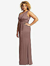 Side View Thumbnail - Sienna One-Shoulder Draped Twist Empire Waist Trumpet Gown