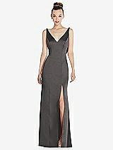 Rear View Thumbnail - Caviar Gray Draped Cowl-Back Princess Line Dress with Front Slit