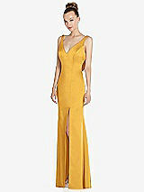 Alt View 1 Thumbnail - NYC Yellow Draped Cowl-Back Princess Line Dress with Front Slit