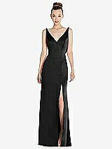 Rear View Thumbnail - Black Draped Cowl-Back Princess Line Dress with Front Slit