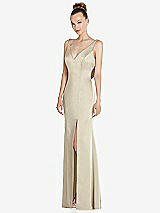 Alt View 1 Thumbnail - Champagne Draped Cowl-Back Princess Line Dress with Front Slit