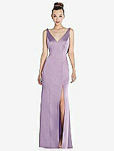 Rear View Thumbnail - Pale Purple Draped Cowl-Back Princess Line Dress with Front Slit