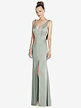 Alt View 1 Thumbnail - Willow Green Draped Cowl-Back Princess Line Dress with Front Slit